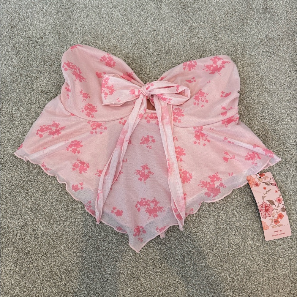 ✨ Floral Print Knotted Bandeau Top